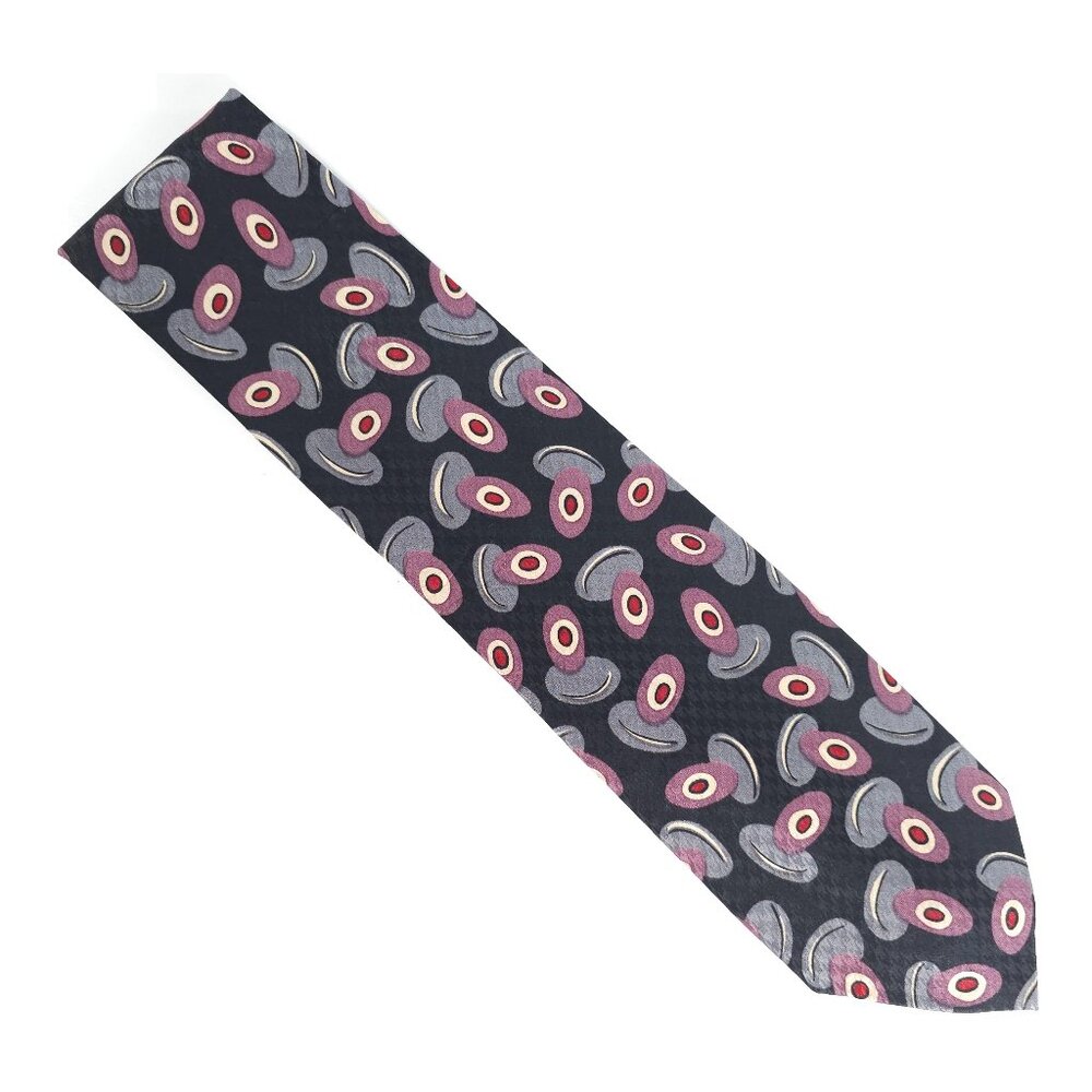 Cies Handmade Men Necktie Geometric Color Black Purple Gray Size 58x4 - NWOT